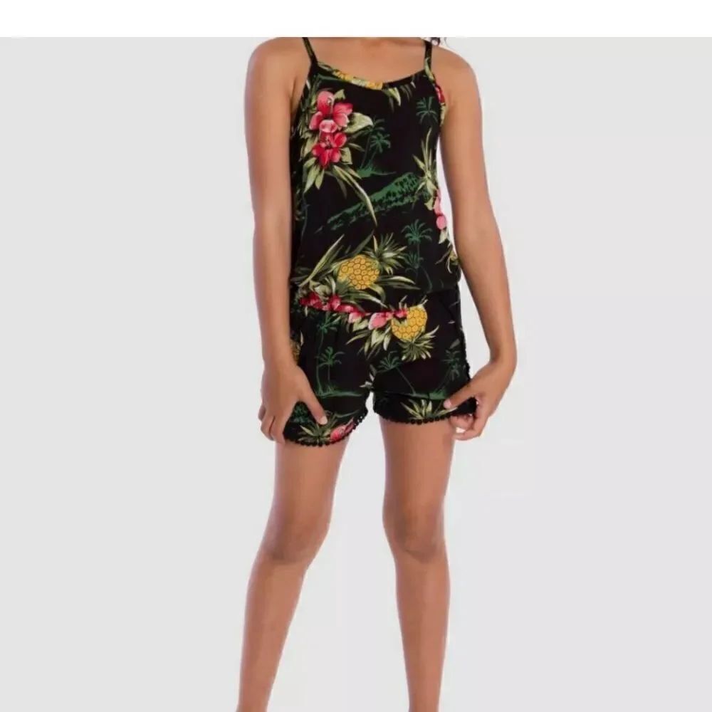Appaman Kids Girls Black Sleeveless Floral Drawstring Novia Romper Size 10